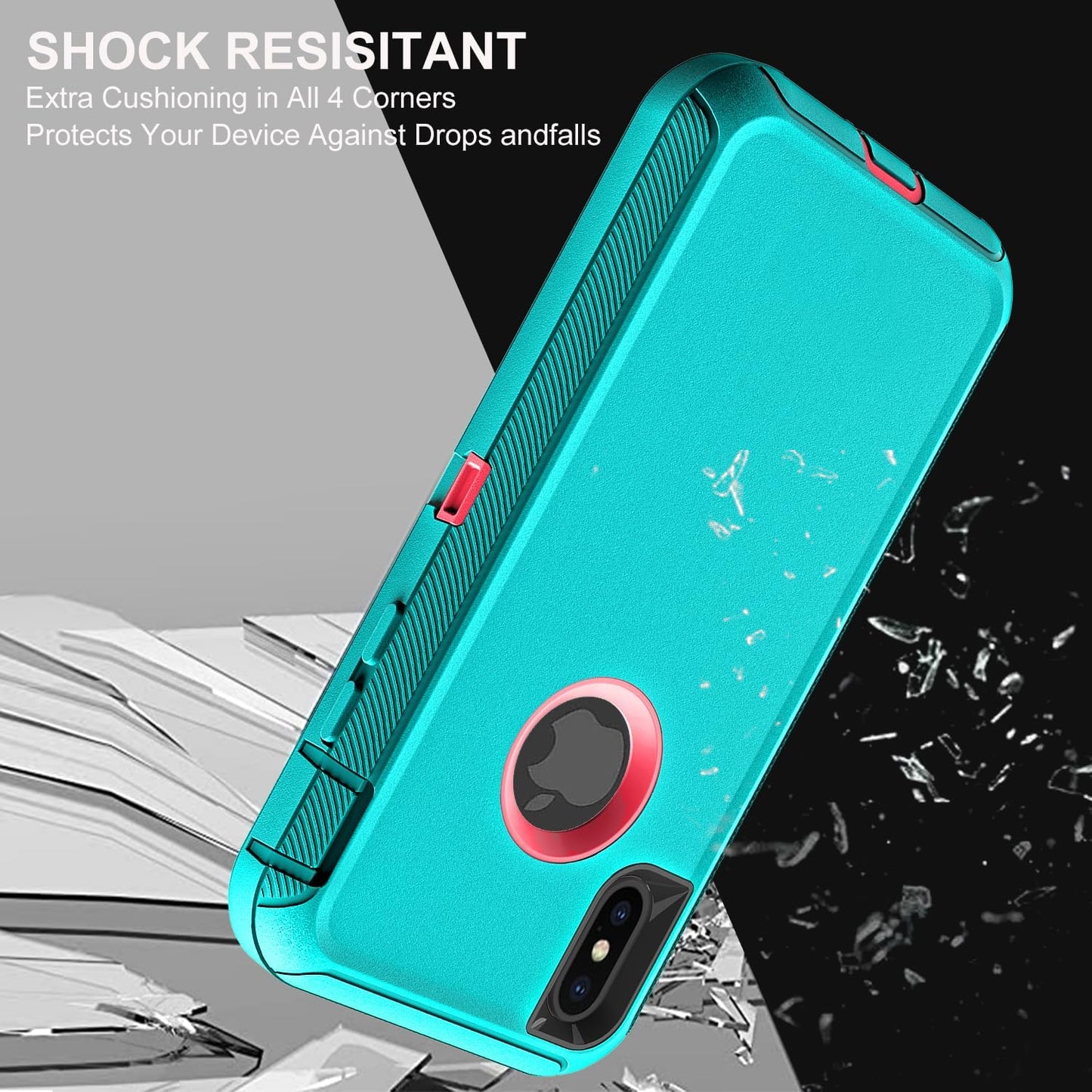 for iPhone Xs Max Case, Military Grade 3 in 1 Heavy Duty Shockproof/Drop Proof/Dust Proof Case with 2Pcs Tempered Glass Screen Protector (Aqua Blue/Pink)
