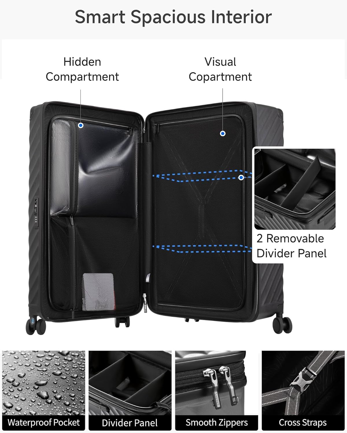 Trunk Luggage, Expandable PC Hard Shell Large Checked 30 Inch Suitcase with Shock - Absorbing Wheels & TSA Lock, Black, 115L - 125L