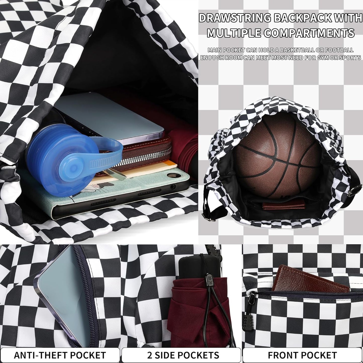 Drawstring Backpack for Women Drawstring Gym Bag Water Resistant Small Cinch Sack Pull String