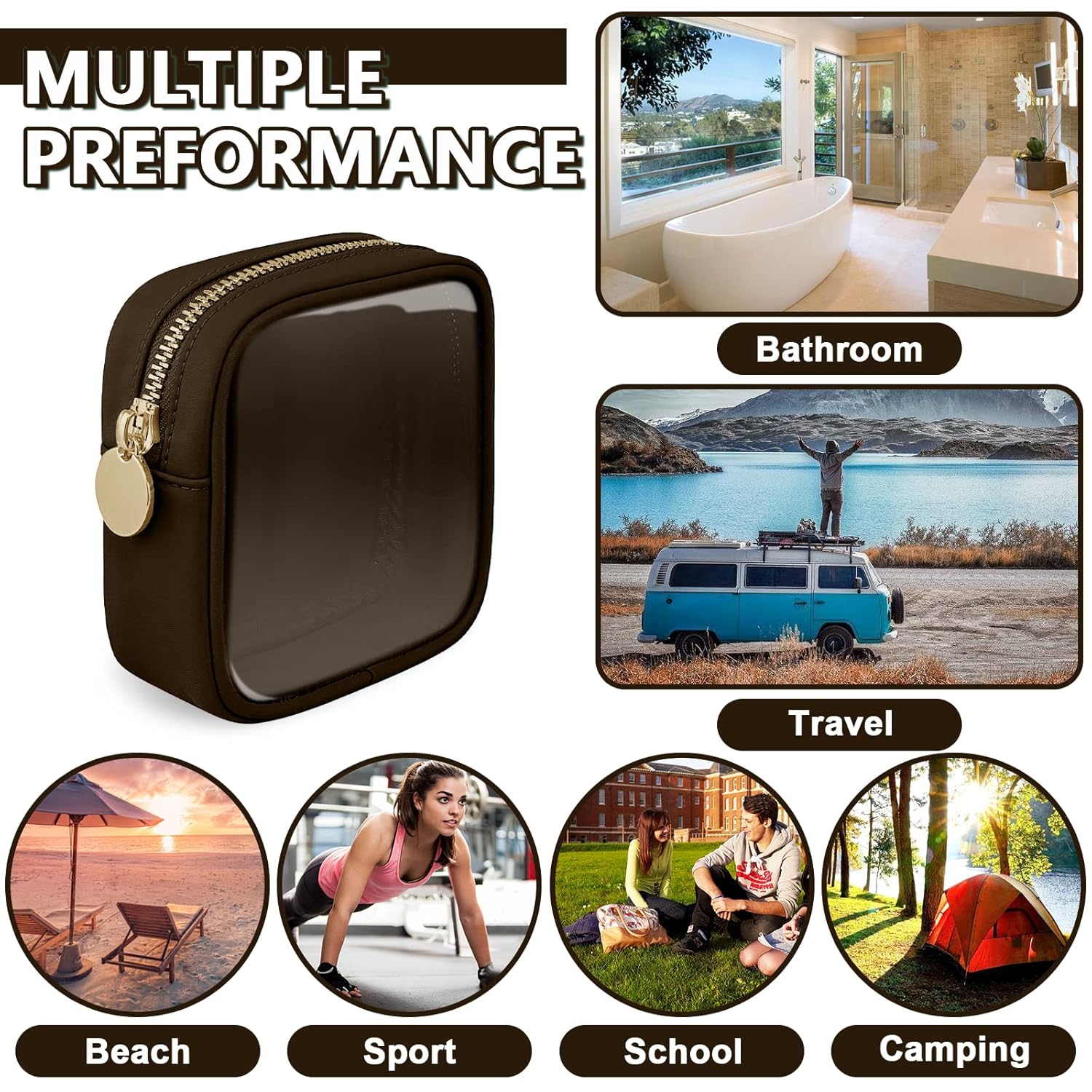 Clear Mini Makeup Bag for Purse, Small Nylon&PVC Cosmetic Travel Bag TSA Approved Toiletry Bag with