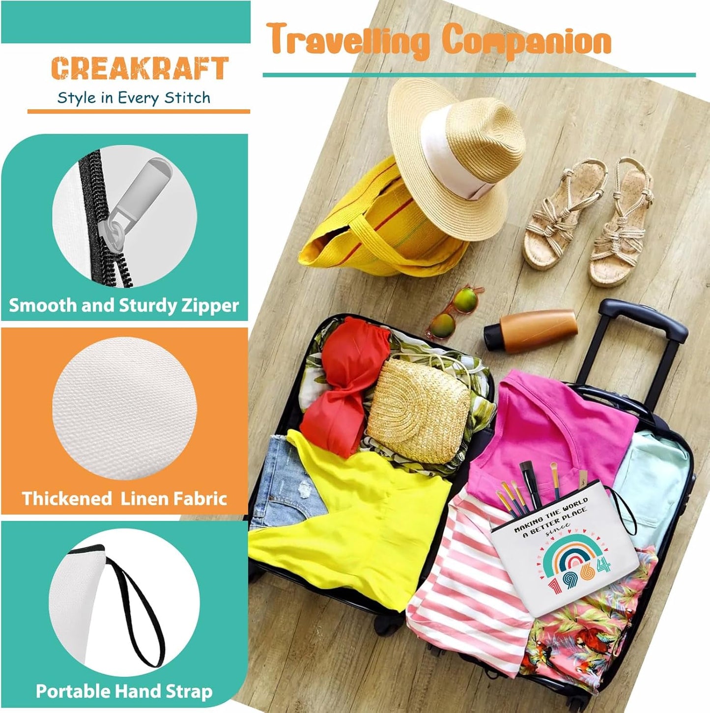 Funny 61st Birthday Gift for Women 1964 Year Gifts Idea Makeup Bag 61-Year-Old Gifts for Grandma Wife Aunt Friend Cosmetic Bag Organizer Zipper Pouch Gift for Retirement Anniversary