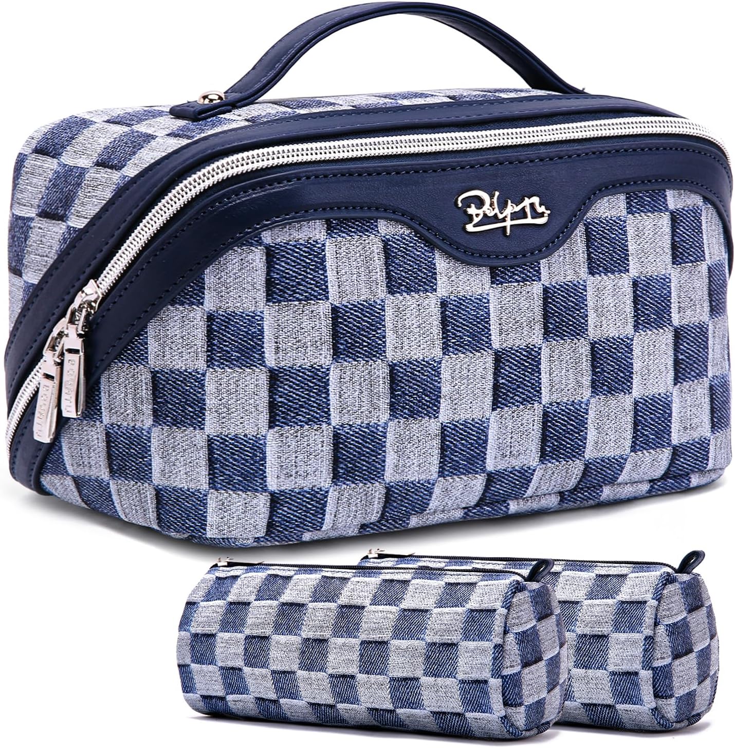 BOYATU Travel Makeup Bag for Women: Large Cosmetic Bag Set of 3 - PU Leather Make up Bag with