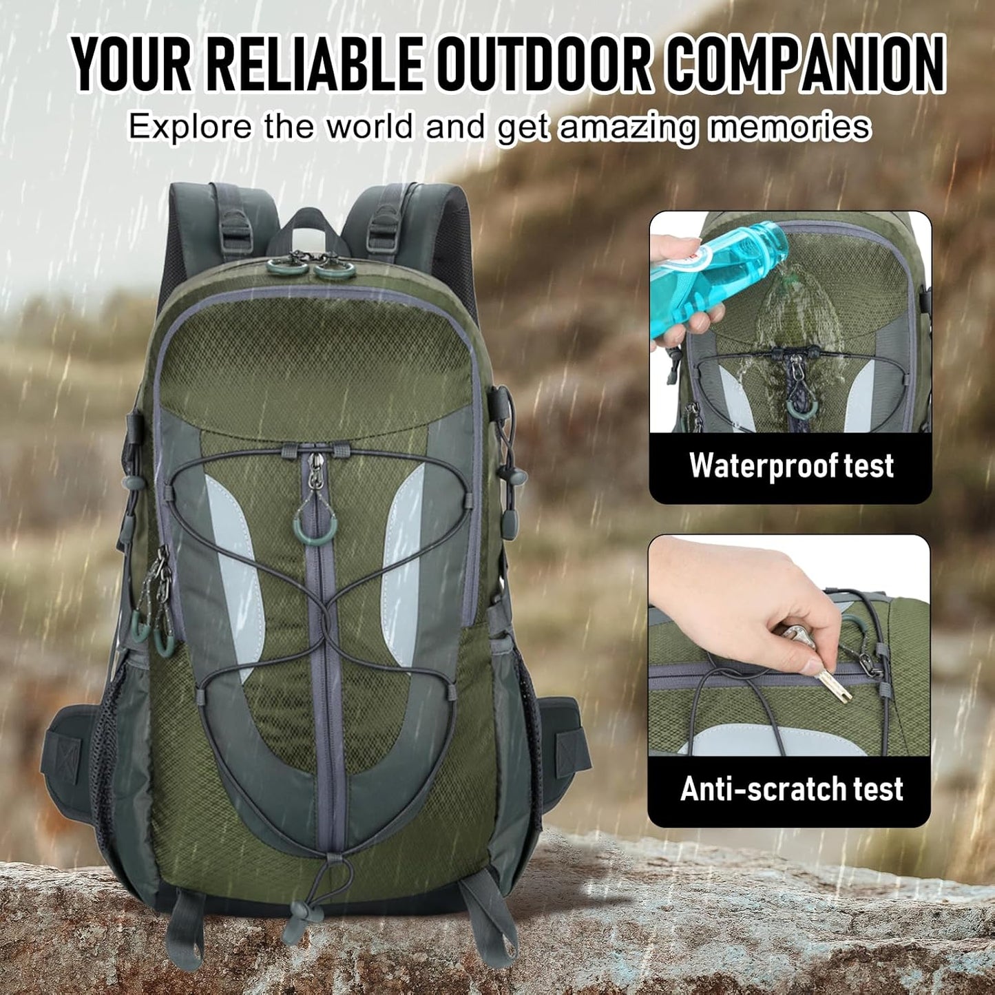 30L Hiking Backpack, Waterproof Outdoor Bag, Travel Camping, Men'S And Women'S Sports Backpack (Army green)