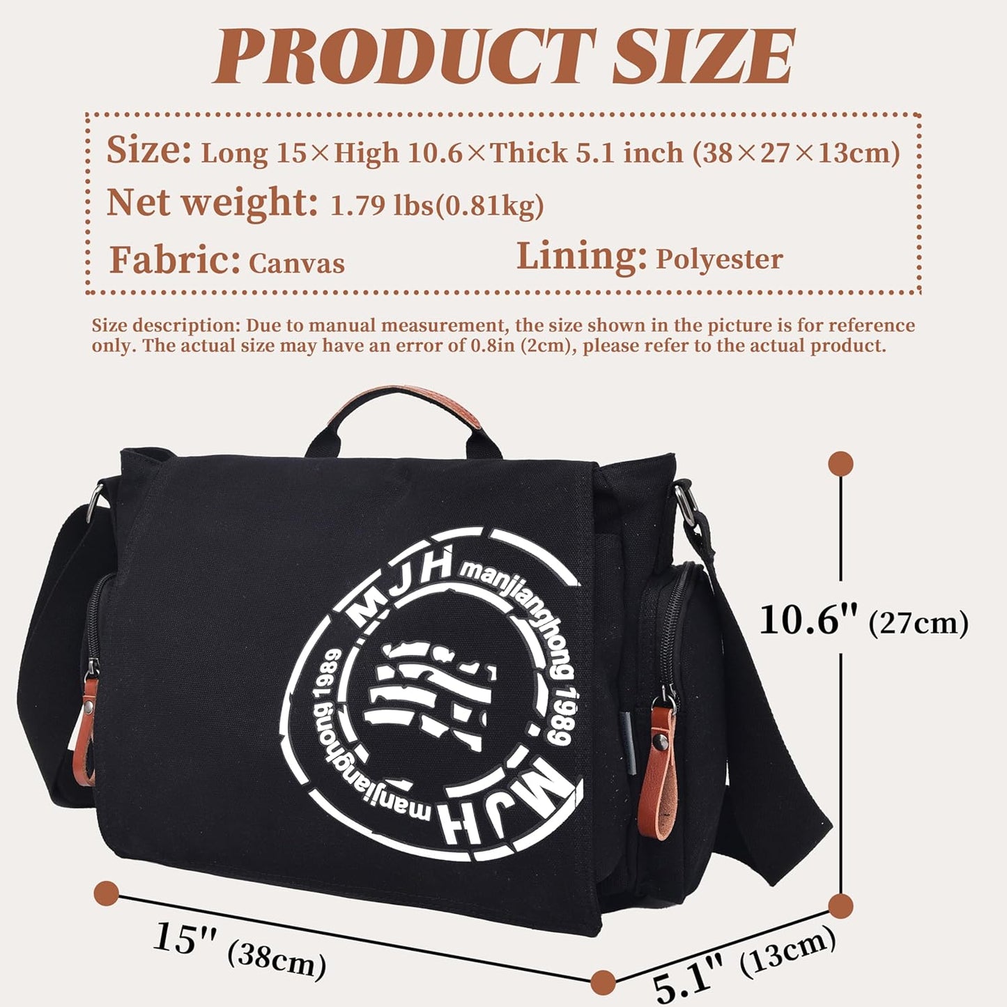 FSD.WG Satchel Messenger Bag for Men Canvas,Travel Shoulder bag 13.5" Laptop Bags