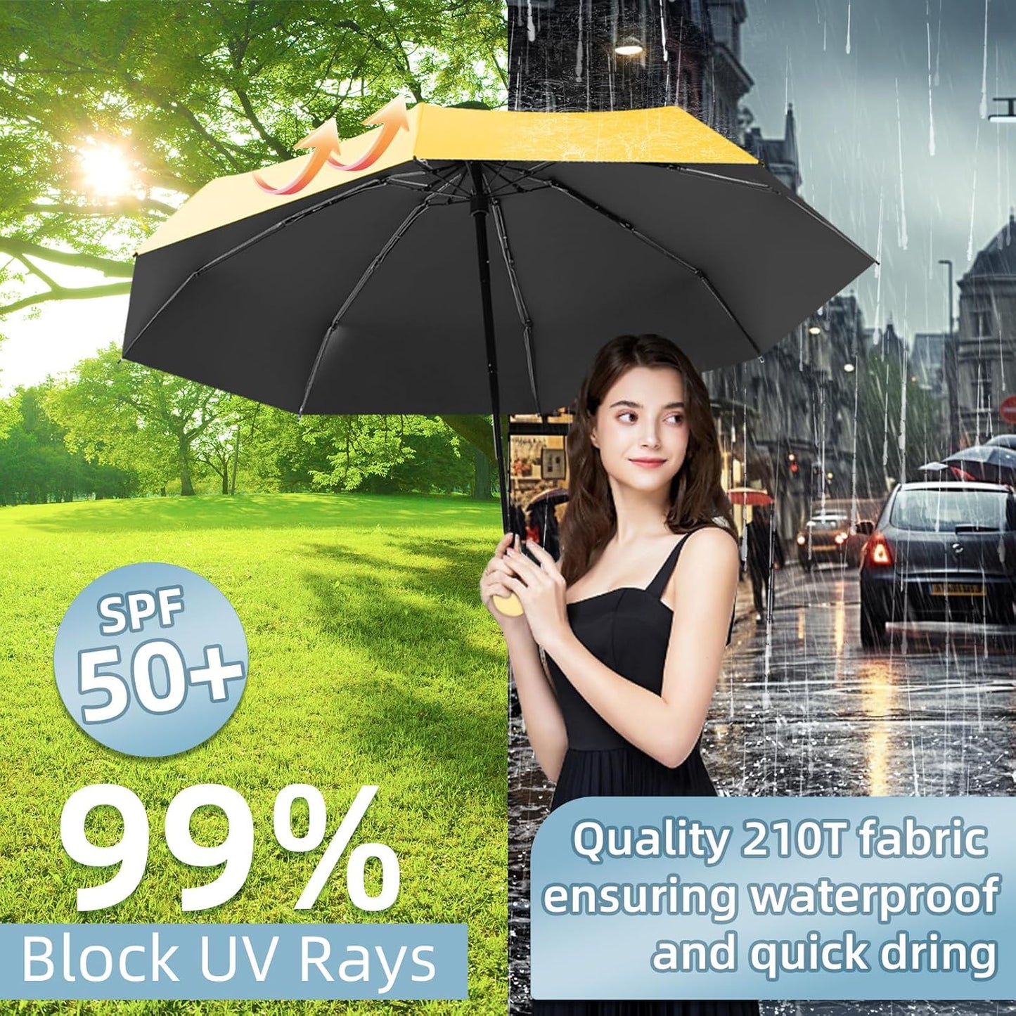 Travel Mini Folding Compact Umbrella with Case, 8 Ribs Lightweight Portable, Small Sun & Rain Pocket Umbrella for Girls and Women