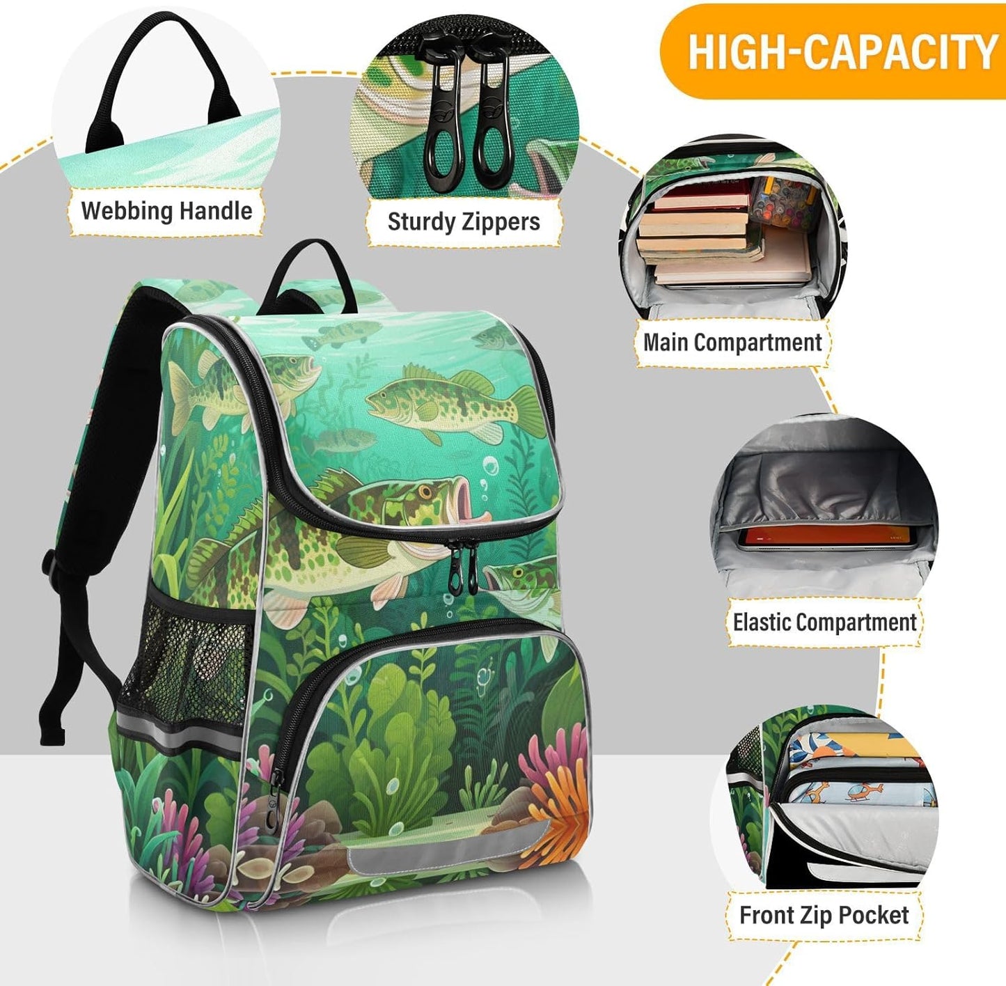 Camo Fishing Fish Cute Backpack For Girls Kids Backpack Boys Teen School Bag Bookbag Travel Daypacks