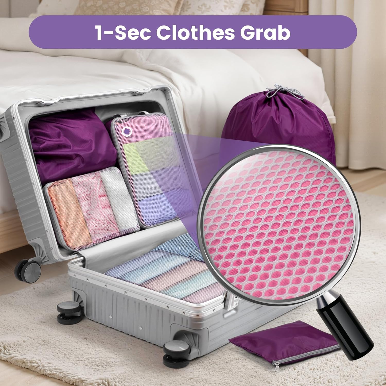 Cambond Packing Cubes for Travel - 7 Set See Through Mesh Luggage Travel Packing Organizers Bags