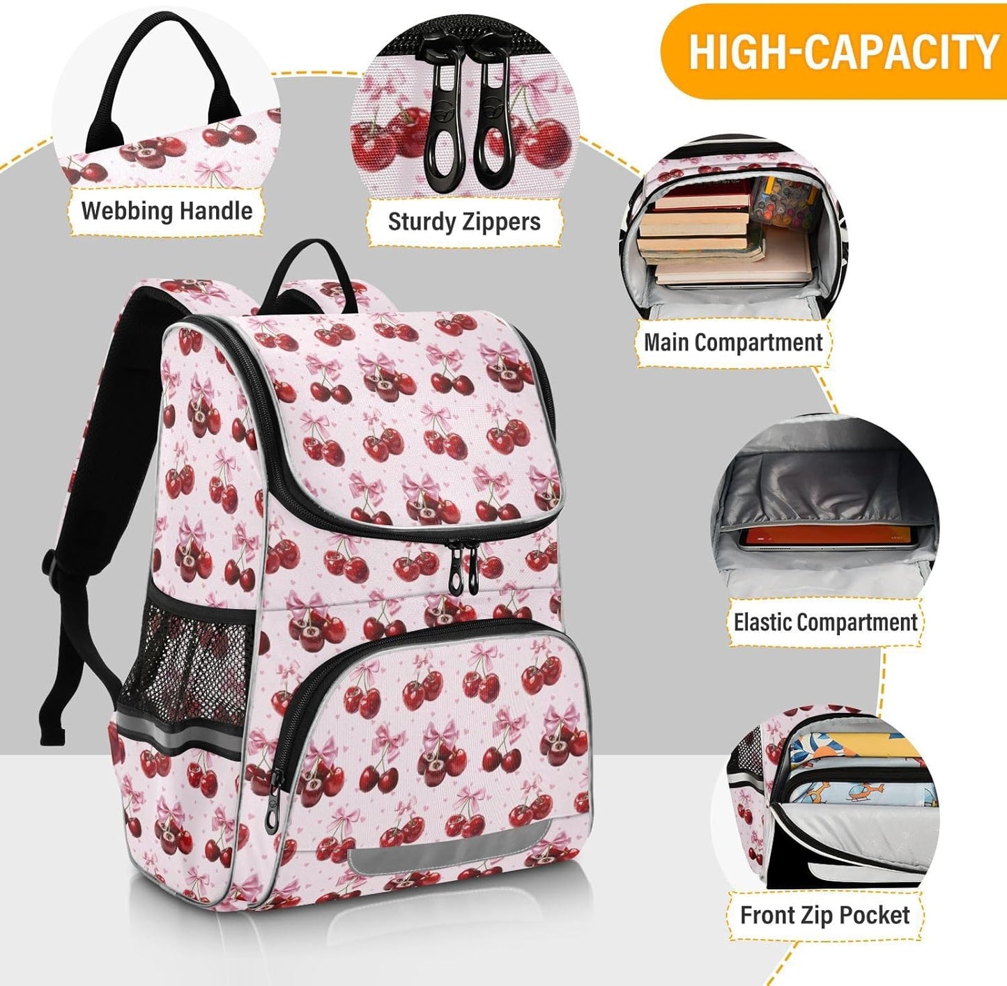 Bow Tie Cherry Cute Backpack For Girls Kids Backpack Boys Teen School Bag Bookbag Travel Daypacks