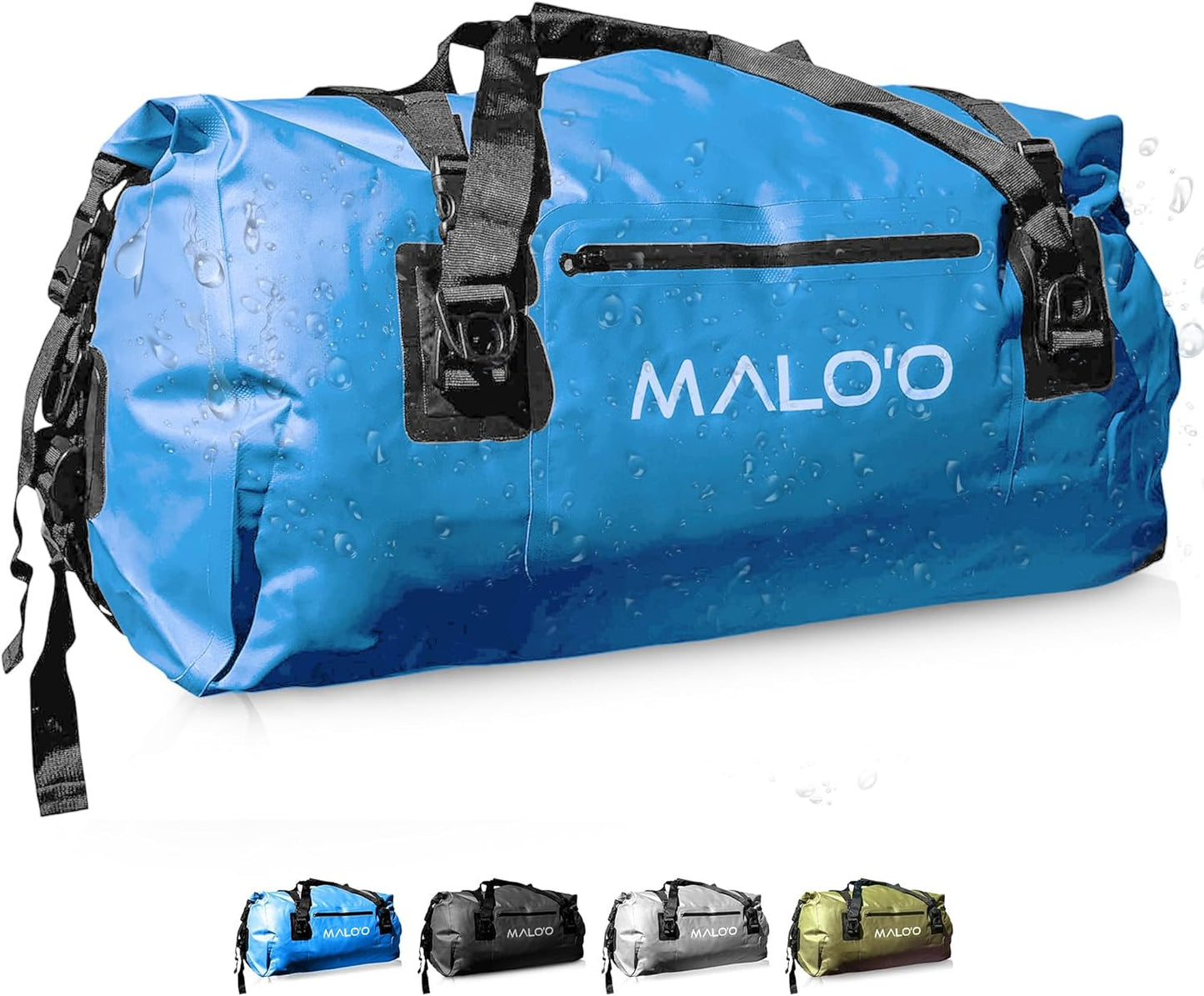 Malo’o Waterproof Dry Duffel, Heavy-Duty Roll Top Waterproof Gear Bag with Shoulder Strap & Molle Loops, Marine Duffel for Kayaking, Boating, Camping, Beach & Travel, Blue, 60L