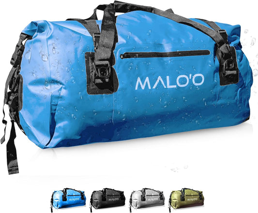 Malo’o Waterproof Dry Duffel, Heavy-Duty Roll Top Waterproof Gear Bag with Shoulder Strap & Molle Loops, Marine Duffel for Kayaking, Boating, Camping, Beach & Travel, Blue, 60L