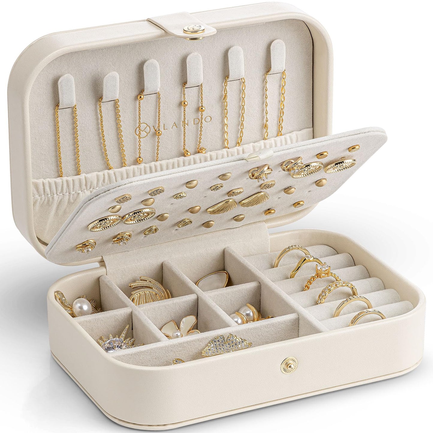 VLANDO Travel Jewelry Case for Women Girls, Gifts for Mother, PU Leather Small Jewelry Box for