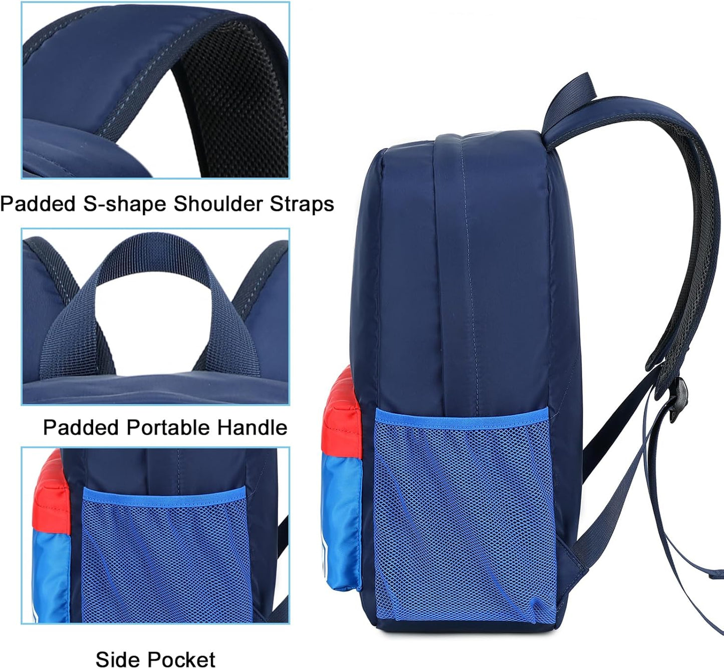 Bluboon School Backpack for Boys Teens Bookbag Travel Daypack Kids Girls Lunch Bag Pencil Case (Navy and Blue)