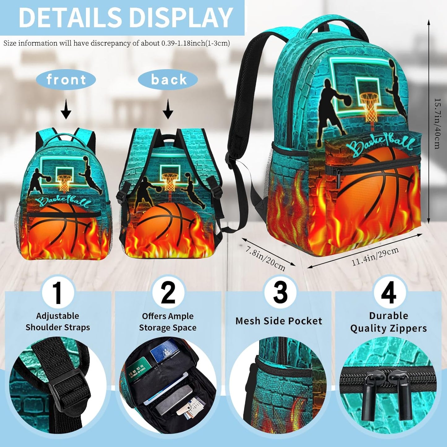 School Backpack for Boys Basketball Backpack for Kids Boys Ages 6-18 Elementary Middle School Students Kids' Backpacks Basketball Themed Bookbag Travel Back Pack