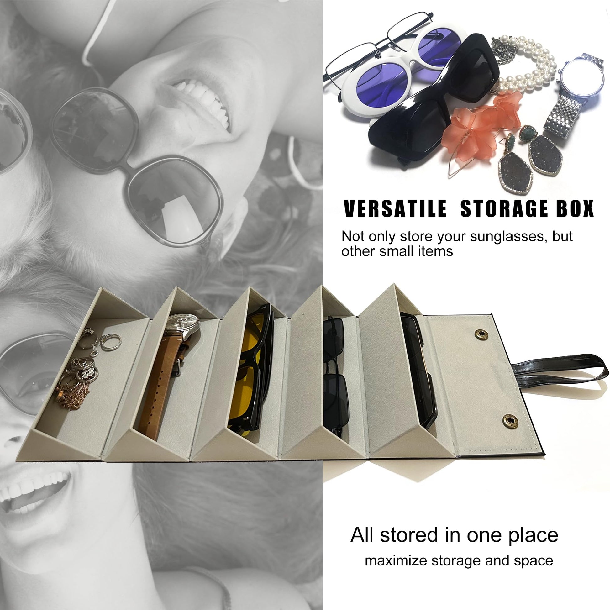 Longjet Sunglasses Organizer 5 Slots Travel Glasses Case Multiple Pairs Eyeglasses Storage Box