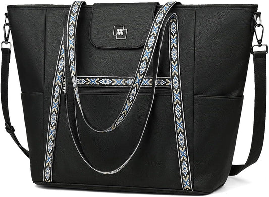 FADEON Large Laptop Tote Bag for Women Designer Leather Laptop Bag Fashion Travel Backpack Purse Shoulder Handbag