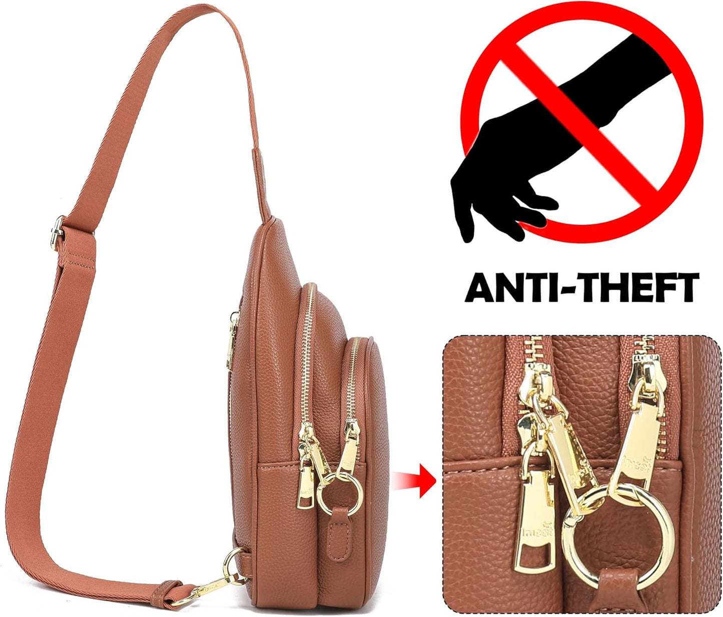 INICAT Crossbody Sling Bags Travel Cross Body Purses Faux Leather Fanny Packs Chest Bag for Women