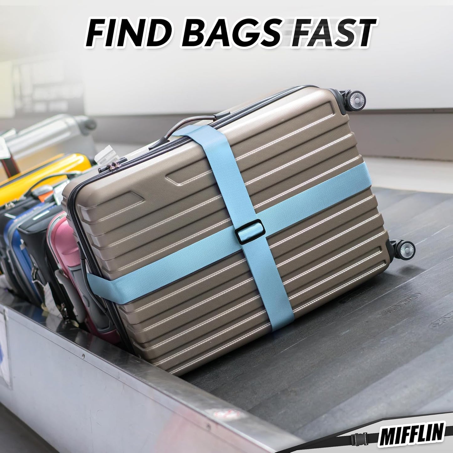 Luggage Straps - Blue, 78" Long, 2 Inches Wide, 4 Pack - Adjustable Nylon Belt for Travel Suitcases & Bags - by Mifflin-USA