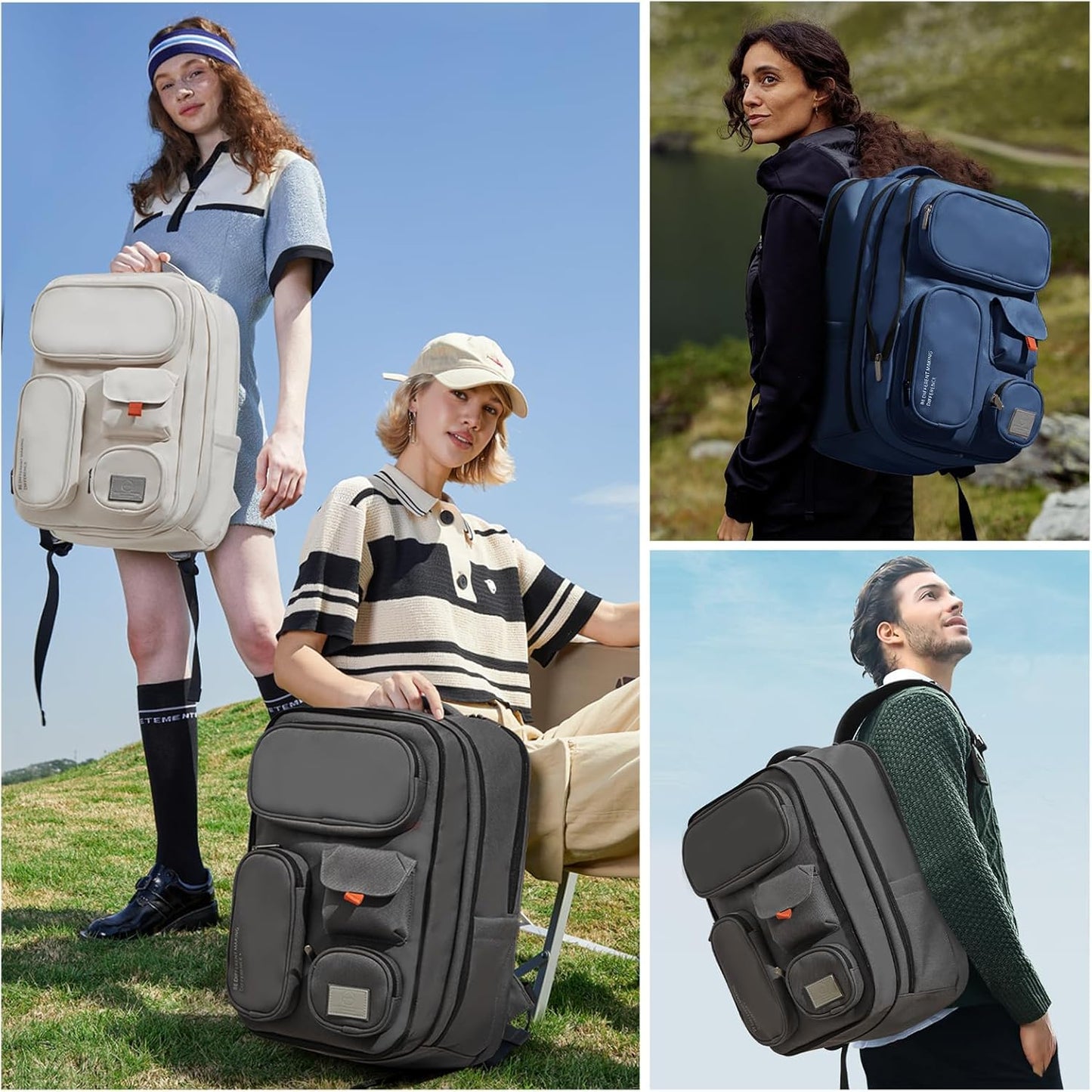 mixi Large Capacity Expandable Travel Backpack for Women & Men 15.6'' Laptop Carry On Weekender Bag Outdoor Hiking with Multifunction Pockets 180° Open Water Resistant 18 Inch 28L, Moonlight White