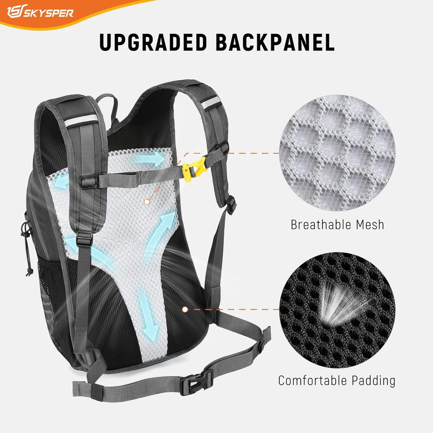 SKYSPER Hiking Backpack 15L Lightweight Walking Daypack for Camping Travelling Daytrip Small Trail Bagpack for Men Women
