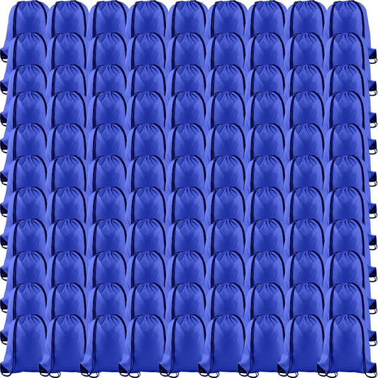KUUQA 100Pcs Blue Drawstring Backpack Bag Sack Drawstring Bags Bulk String Bags Storage Bags for Sport Gym Traveling