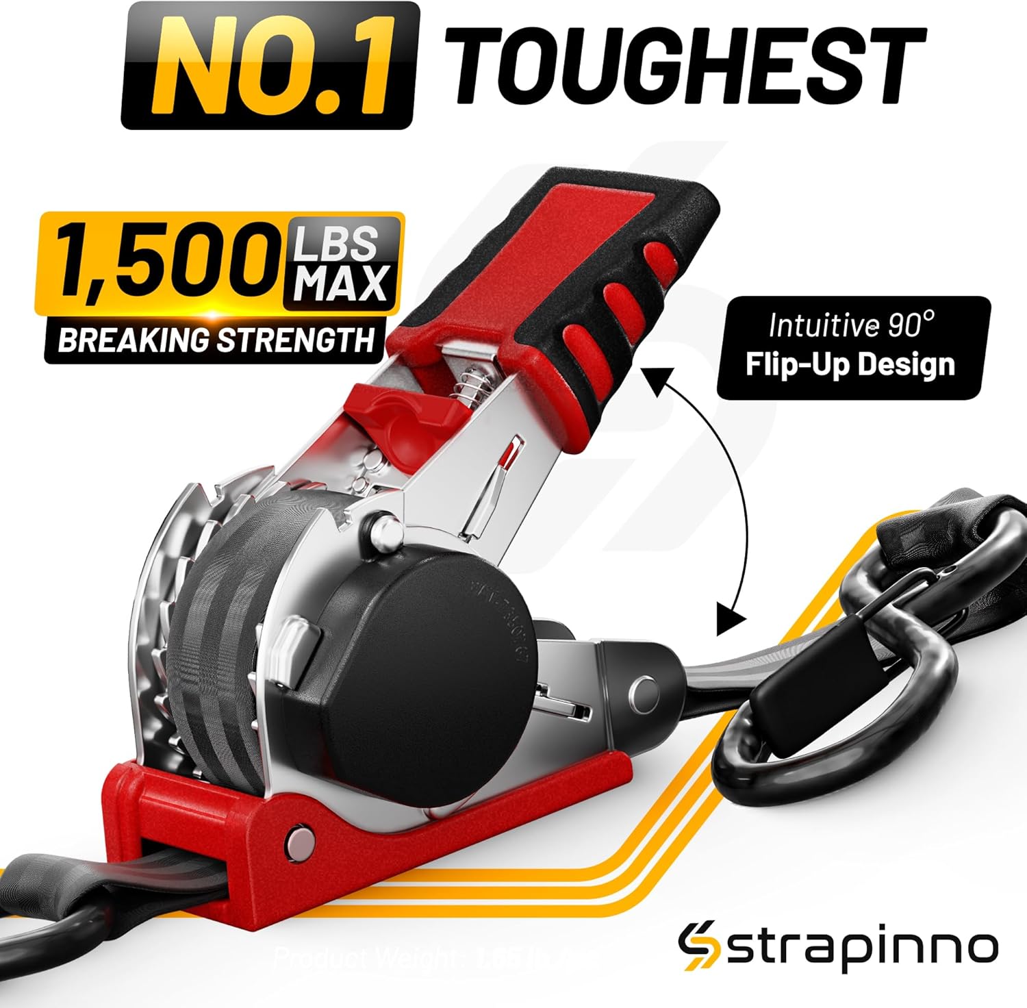 Strapinno Retractable Ratchet Straps 1 in x 10 ft, Secure Tie-Downs with Rubber-Coated Steel