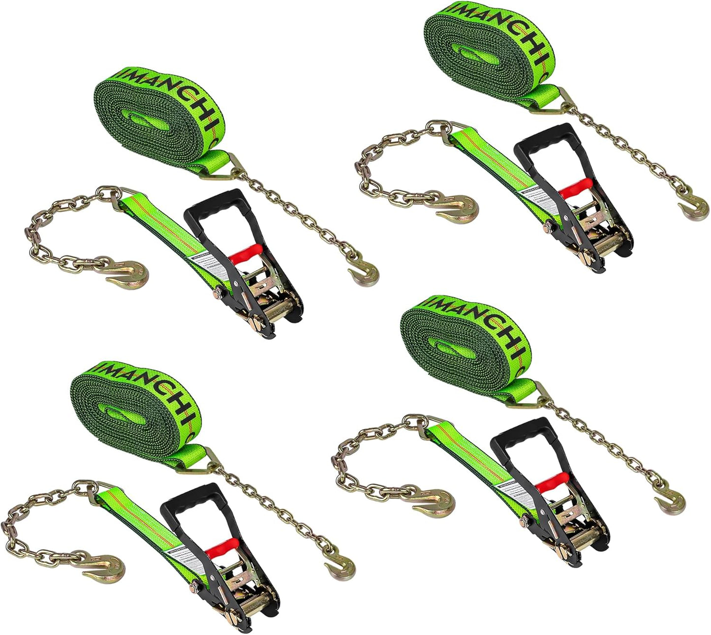 2" x 27' Ratchet Straps with Chain Extension and Grab Hooks,Heavy-Duty Tie Down Straps 3,333 lbs Working Load Limit and 10,000 lbs Break Strength for Cargo Straps for Secure Transport 4Pac