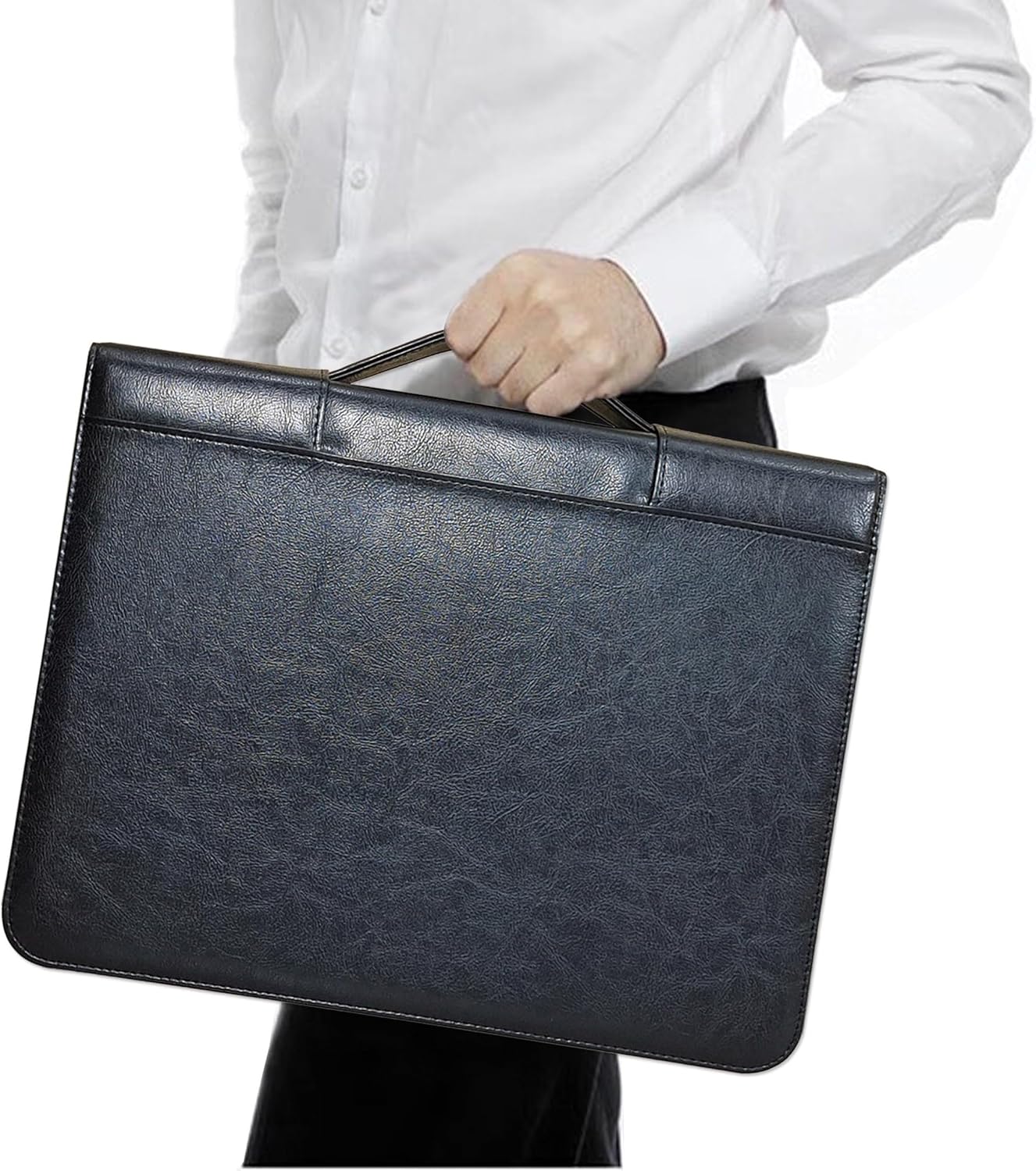 Faux Leather 3 Ring Portfolio Binder With Handle, Business Padfolio for Men & Women, Zippered Document Organizer for Home & Office Use, Including Clipboard, Notepad and Sheet Protectors (Black)