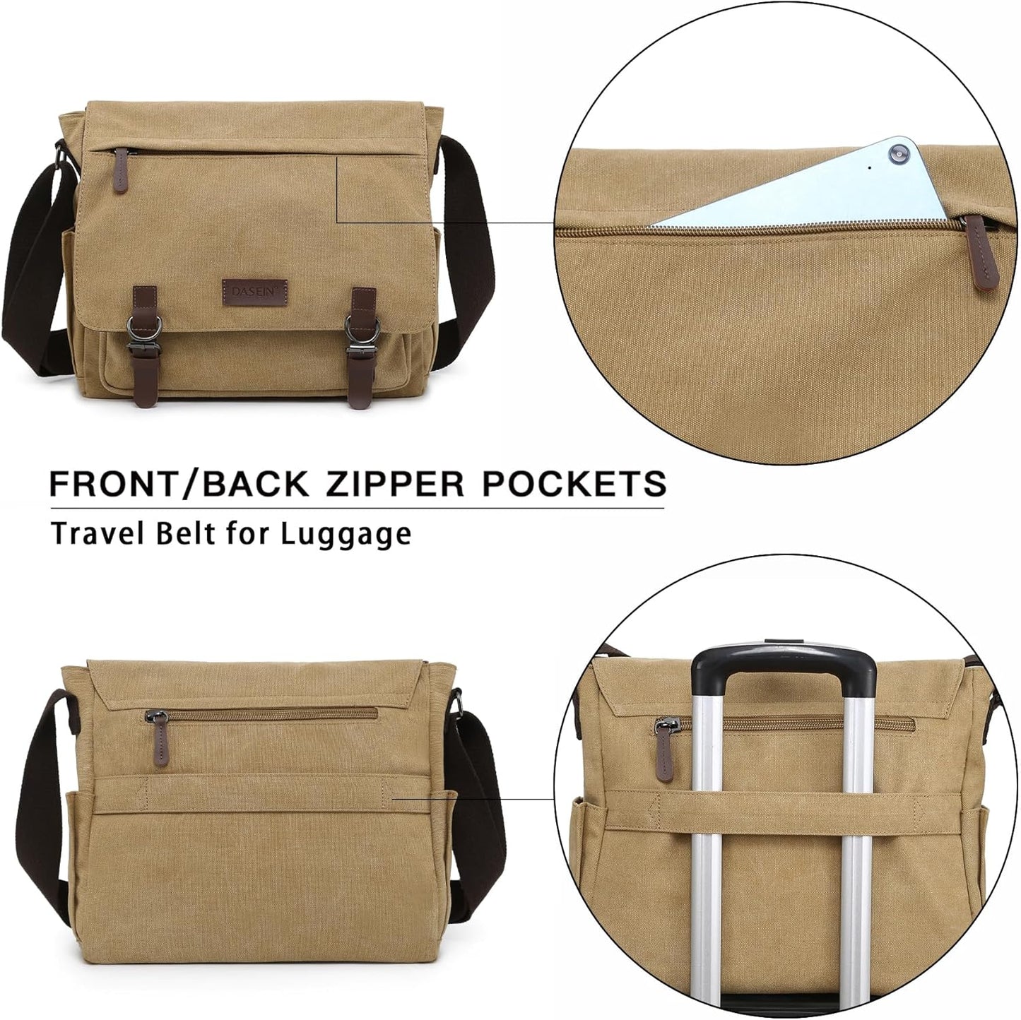 Large Vintage Canvas Messenger Shoulder Bag Travel Crossbody Purse Briefcase Business Bag for 15inch Laptop