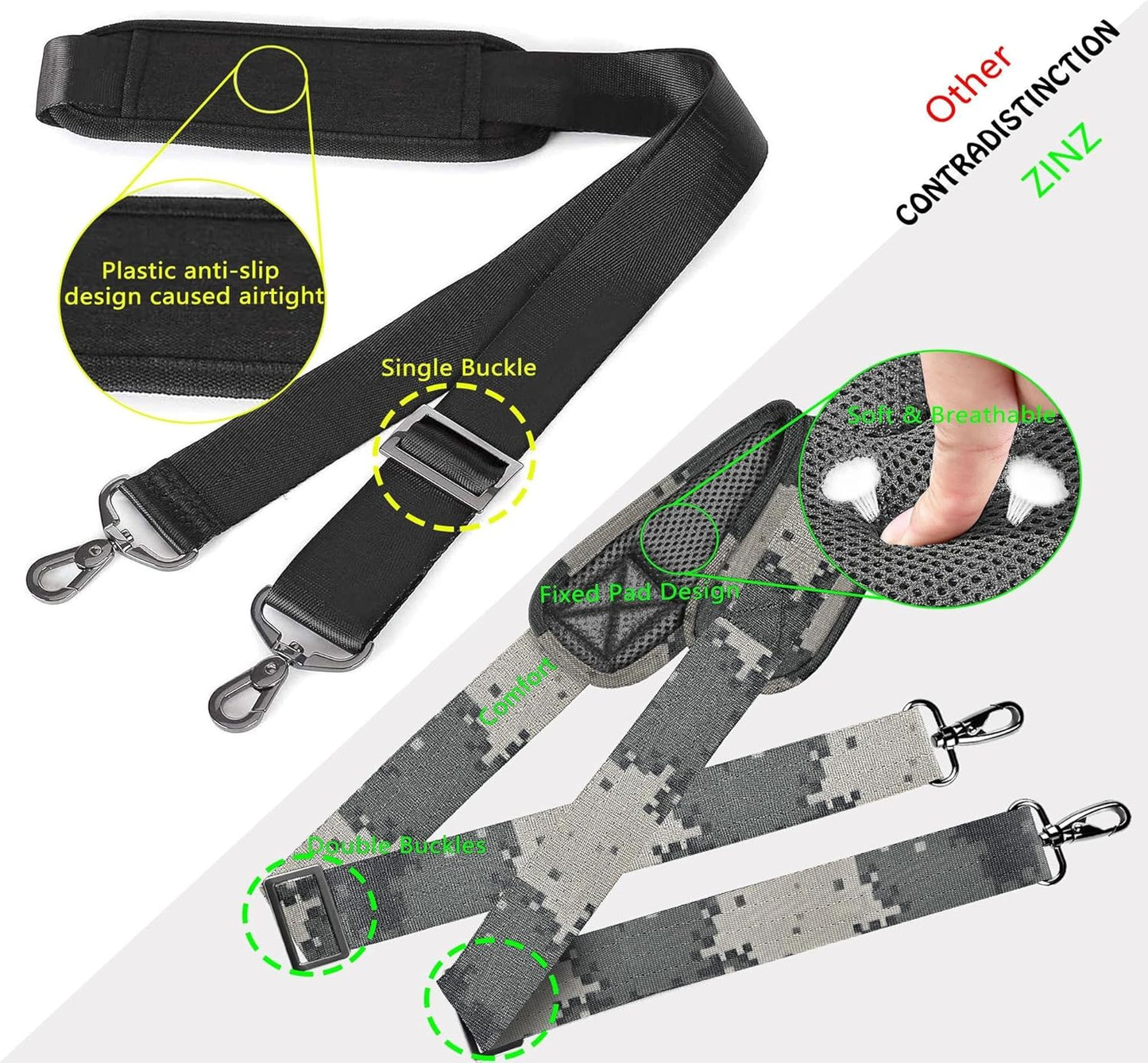 ZINZ Shoulder Strap 58" Ultra-Thick Fixed Padded and Adjustable Buckles Crossbody Strap for Briefcase Laptop Bag Luggage