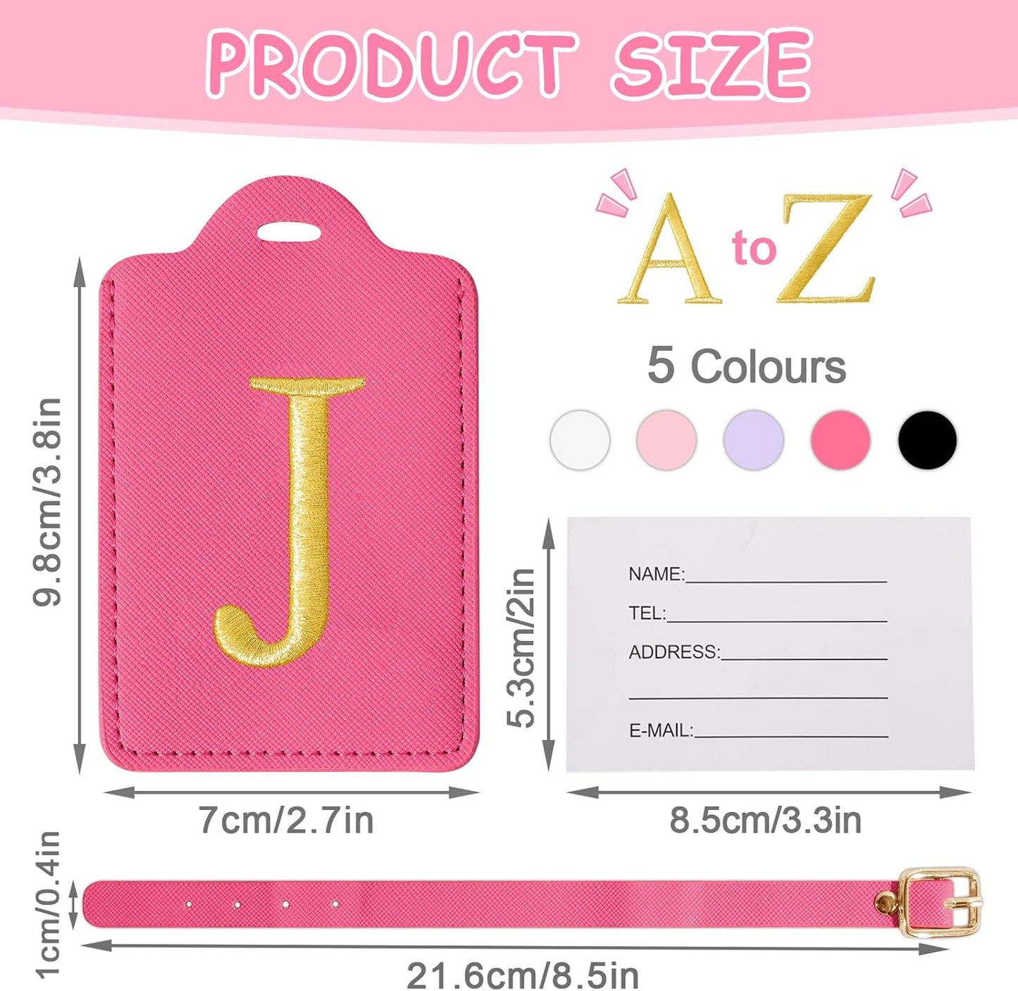 Personalized Initial Luggage Tags for Suitcases, Cute PU Leather Embroidered Letter Travel Luggage