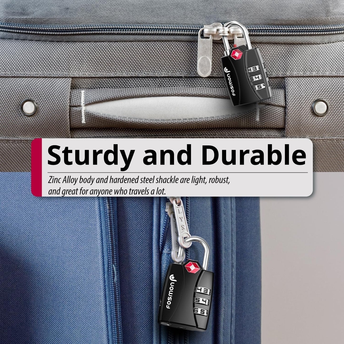 Fosmon TSA Approved Locks for Luggage. Suitcase Locks with Open Alert Indicator, 3 Digit