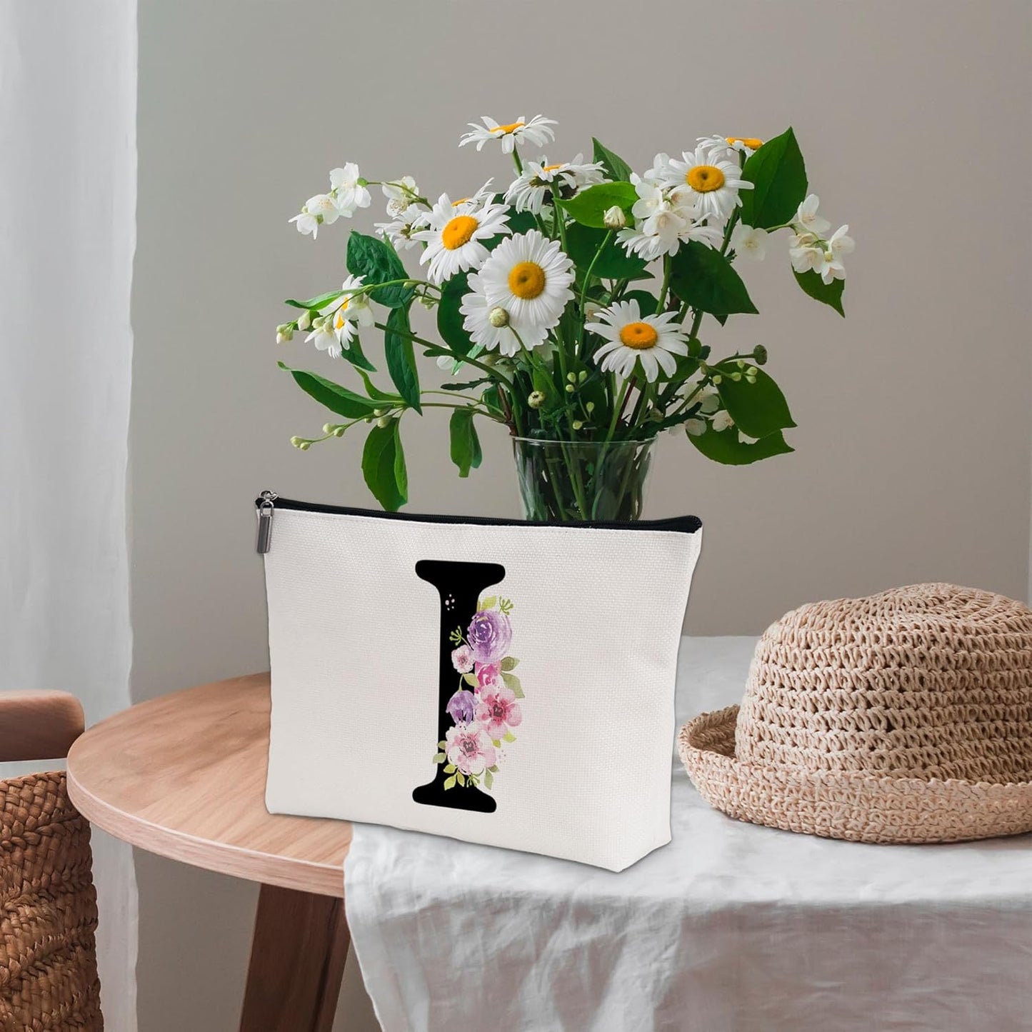 Personalized Letter I Makeup Bag for Women, Birthday Gifts for Mom, Small Zipper Pouch for Purse, Christmas Bridesmaid Friendship Gifts for Sister Daughter, Girls Weekend Gifts for Women-A09