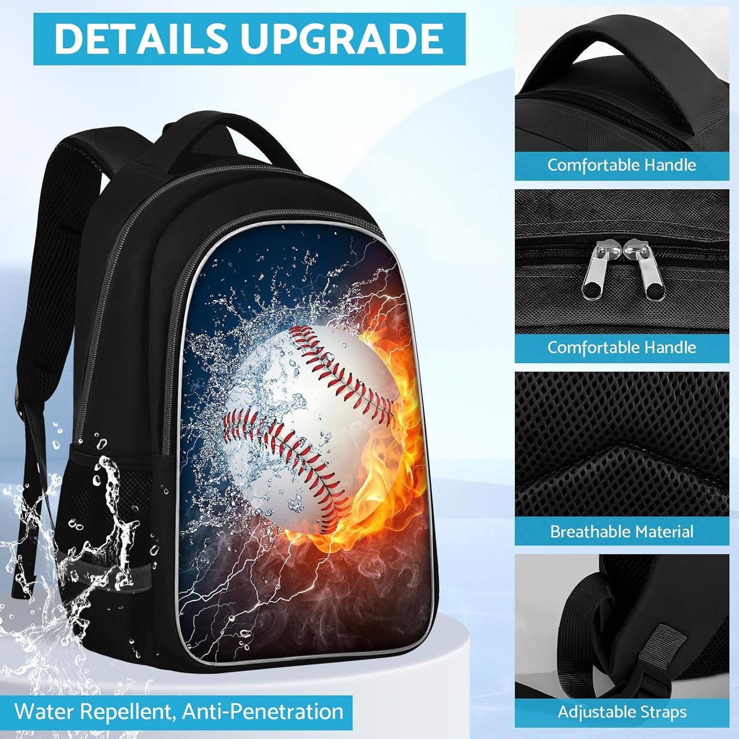 School Backpack for Boys - Baseball Boys Backpack for Kids Children Teens Elementary Middle School - Students Bag for Ages 6-18,17″Bookbag Multifunctional Large Capacity