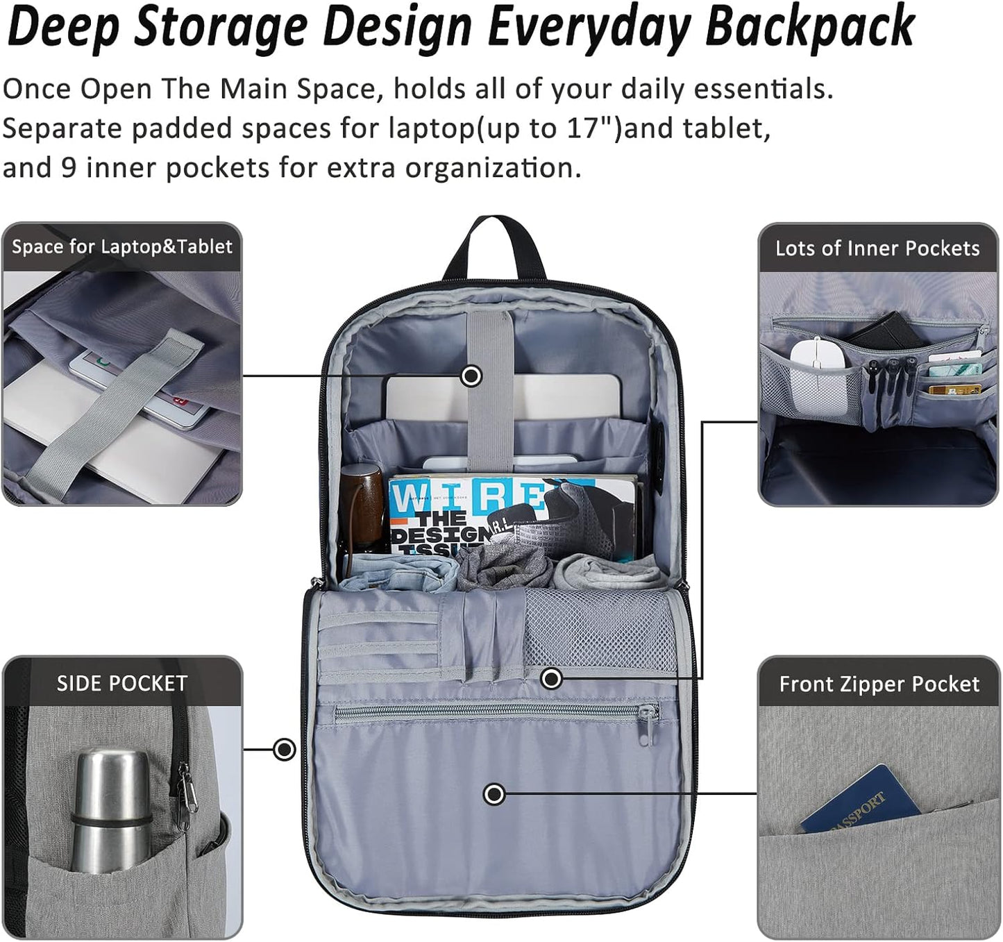 MAXTOP Laptop Backpack Bookbag Backpack with USB Charging Port Anti-Theft[Water Resistant] Work College Business Travel Computer Backpack for Men Women Fits up to 17" Notebook