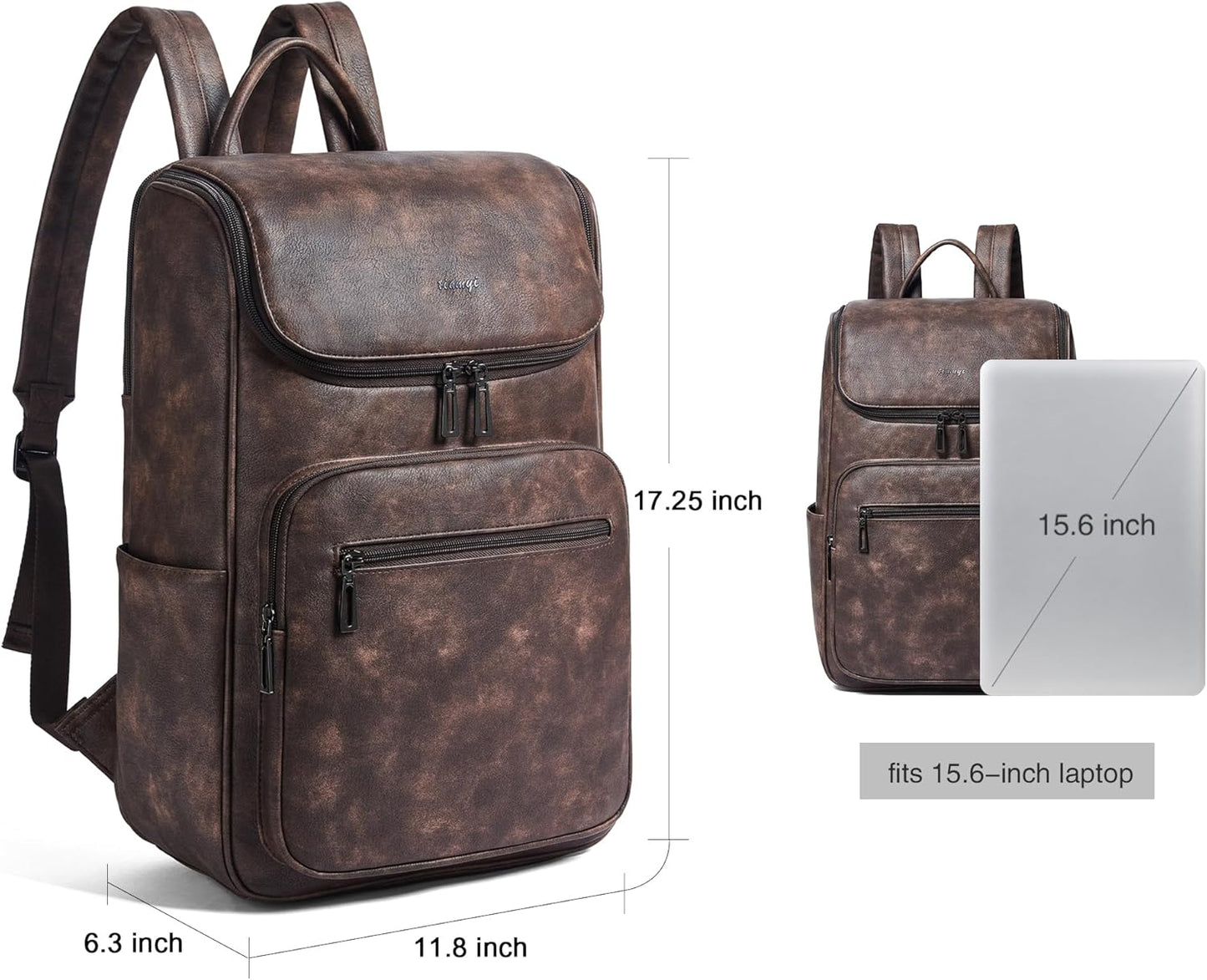Computer Leather Backpack for Women Travel Back pack with 15.6 inch Laptop Compartment, Vintage Ladies Backpack, Coffee