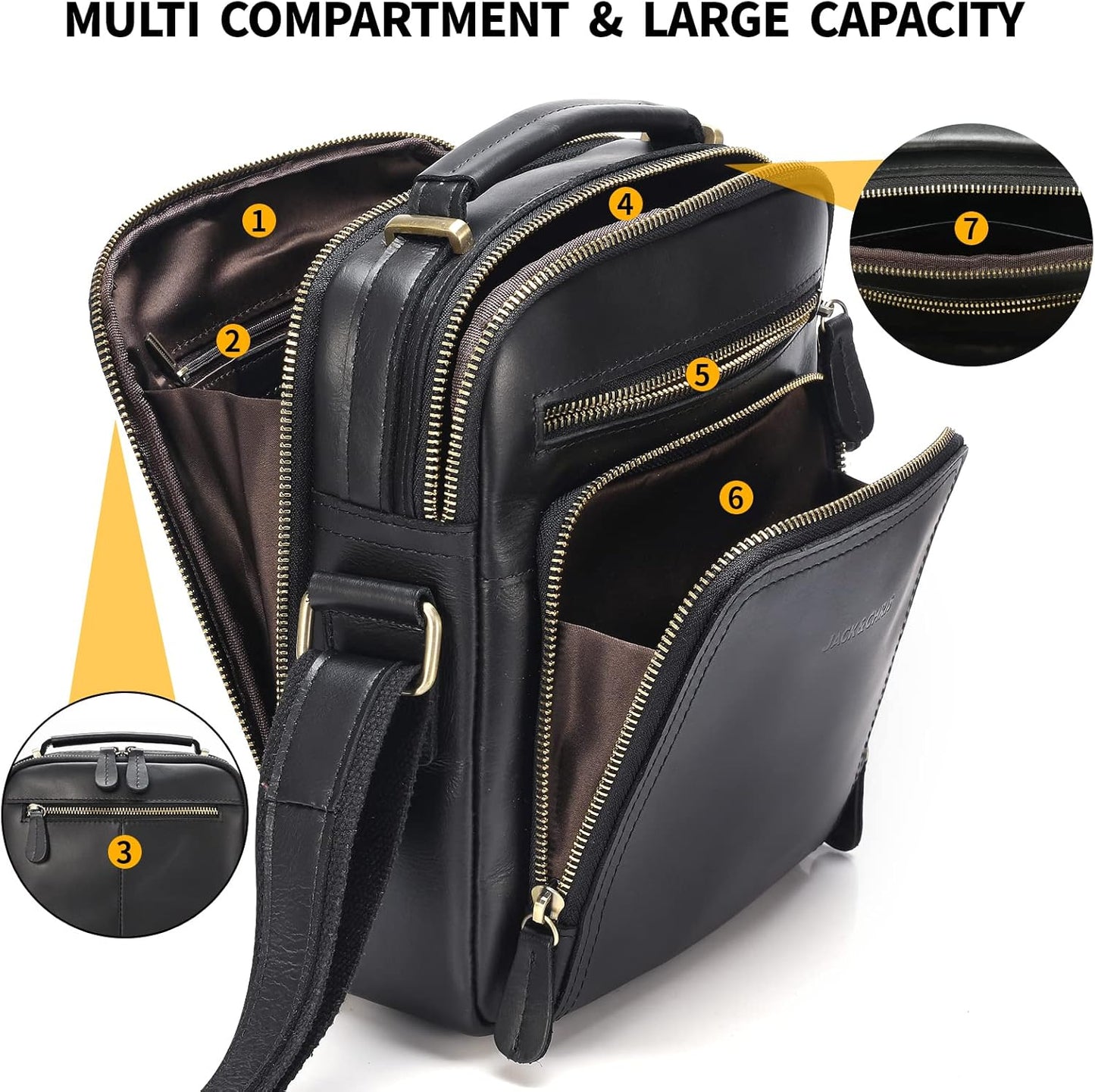 Jack&Chris Leather Messenger Bag for Men, Man Purse Crossbody Bags for Work Business