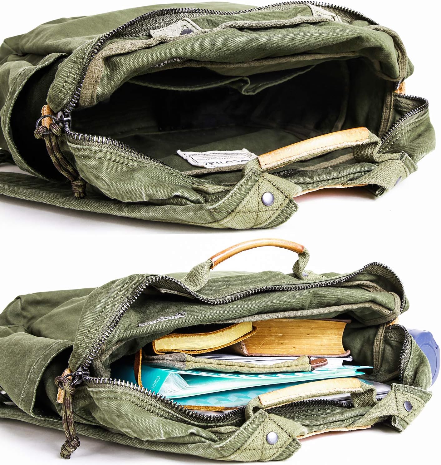 GOOTIUM Canvas Backpack for Women Vintage Style Zipper Bag Men's Casual Daypack Cloth Outdoor Travel Rucksack, Olive