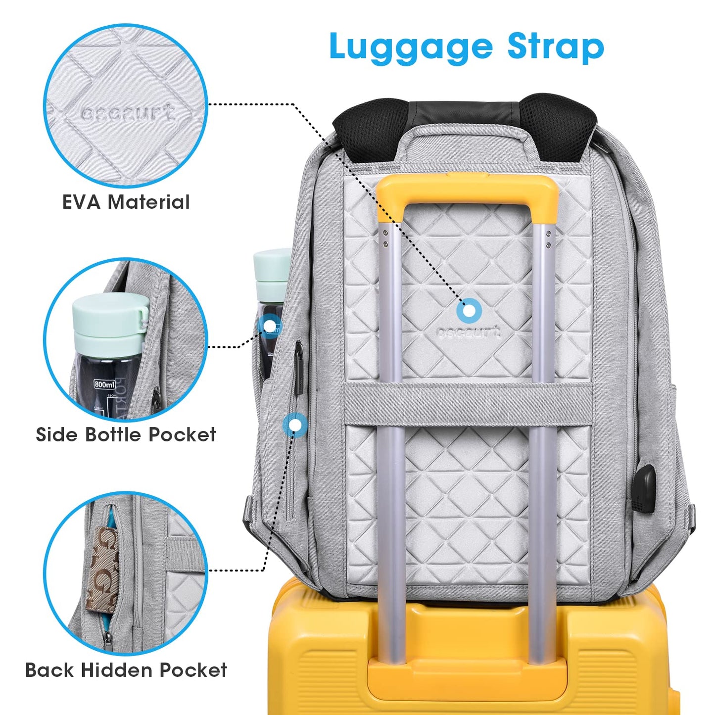 oscaurt Anti Theft Backpack 15.6 Inch Laptop Travel Backpack with Hidden Zipper and USB Charging