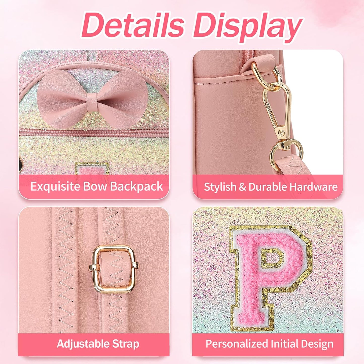 Christmas Birthday Gift for 2 3 4 5 6 7 8 9 10 Year old Girls Personalized Initial Mini Backpack Purse for Toddler Kids-Shine-P