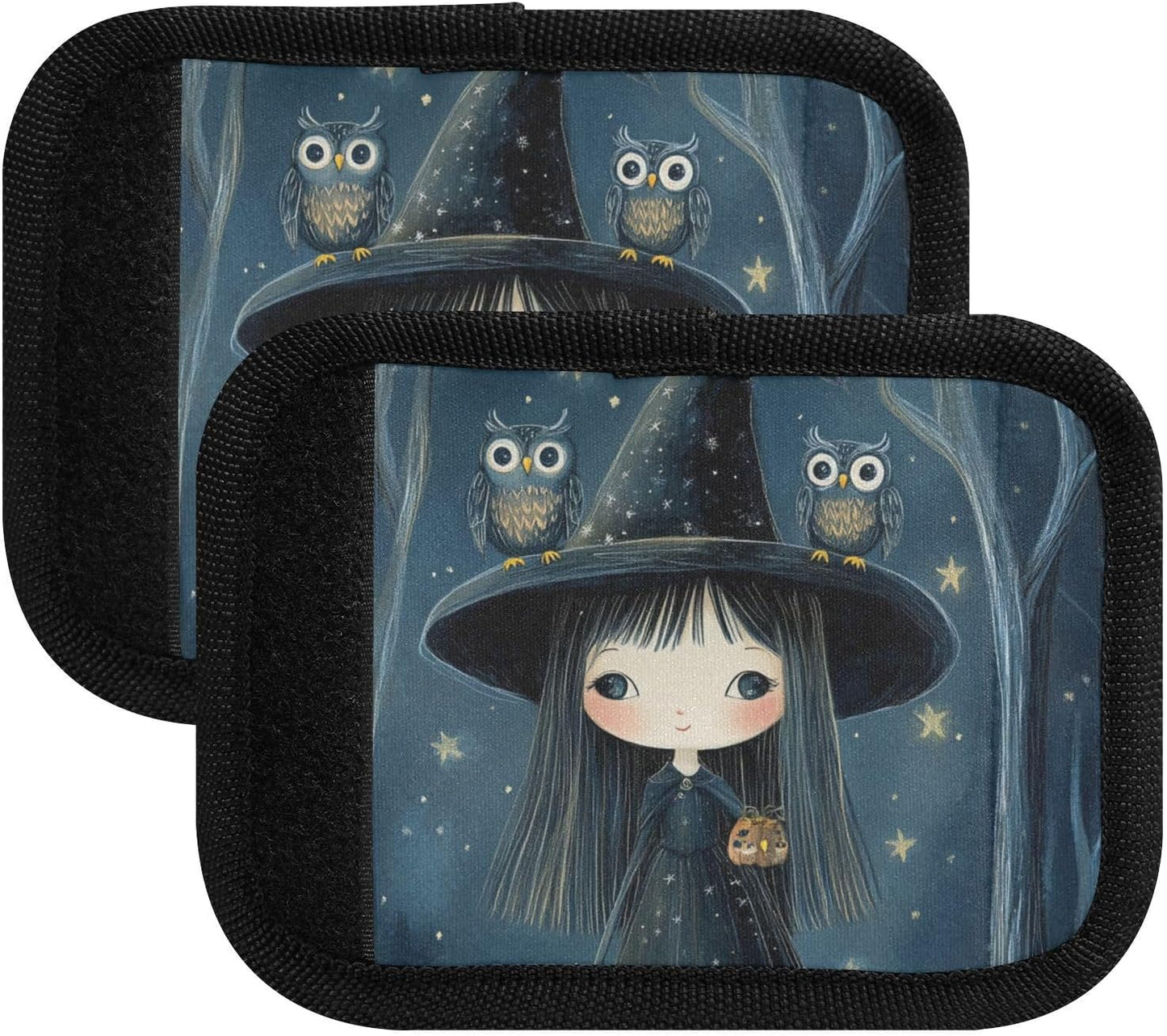 Gothic Night Halloween Witch and Owls 2 Pack Luggage Handle Wraps Covers for Suitcase Identifiers Bag Tags Travel Accessories