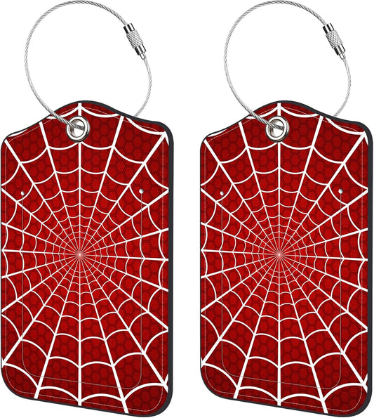 2 Pack Luggage Tags for Suitcase,Spider Web PU Leather Idea Baggage Tag with Name Labels Privacy Cover Metal Ring Men and Women Travel Cruise Labels