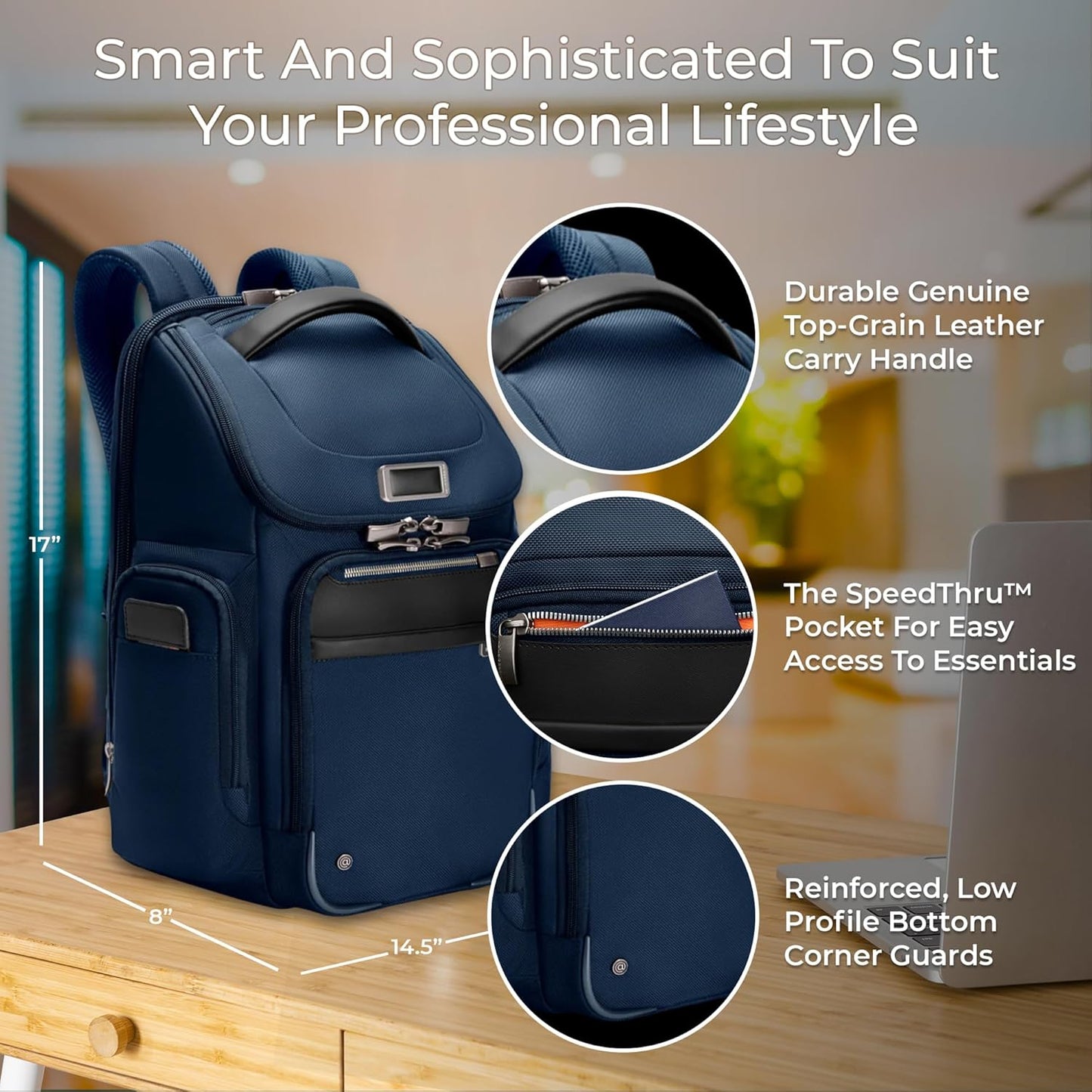 Briggs & Riley Medium Widemouth Backpack for Women & Men - Laptop Backpack, For Work & Travel, Lightweight & Durable, Padded Straps, Fits up to 15" Laptop - @work Collection, Navy