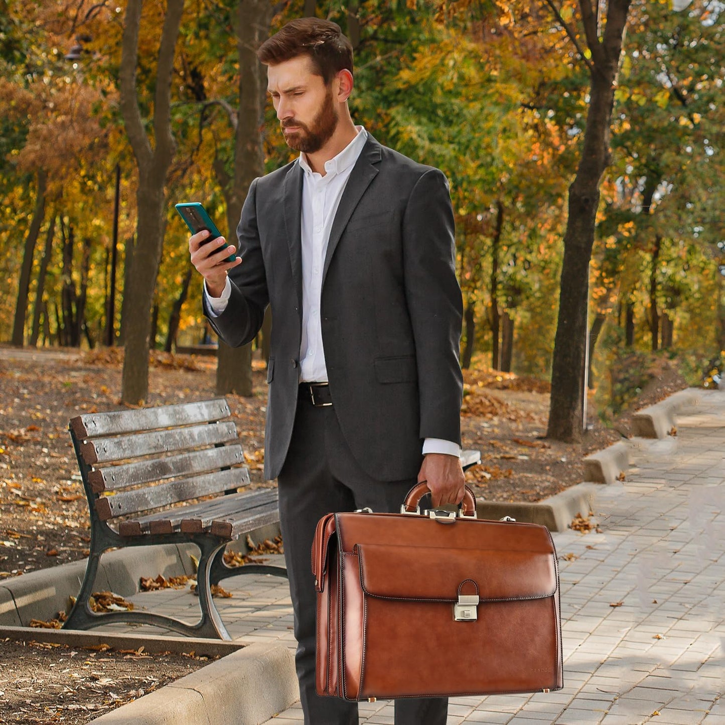 Banuce Vintage Leather Briefcase for Men 15.6 Inch Legal Attorney Lawyer Briefcase Doctor Bag for Work Business with Lock