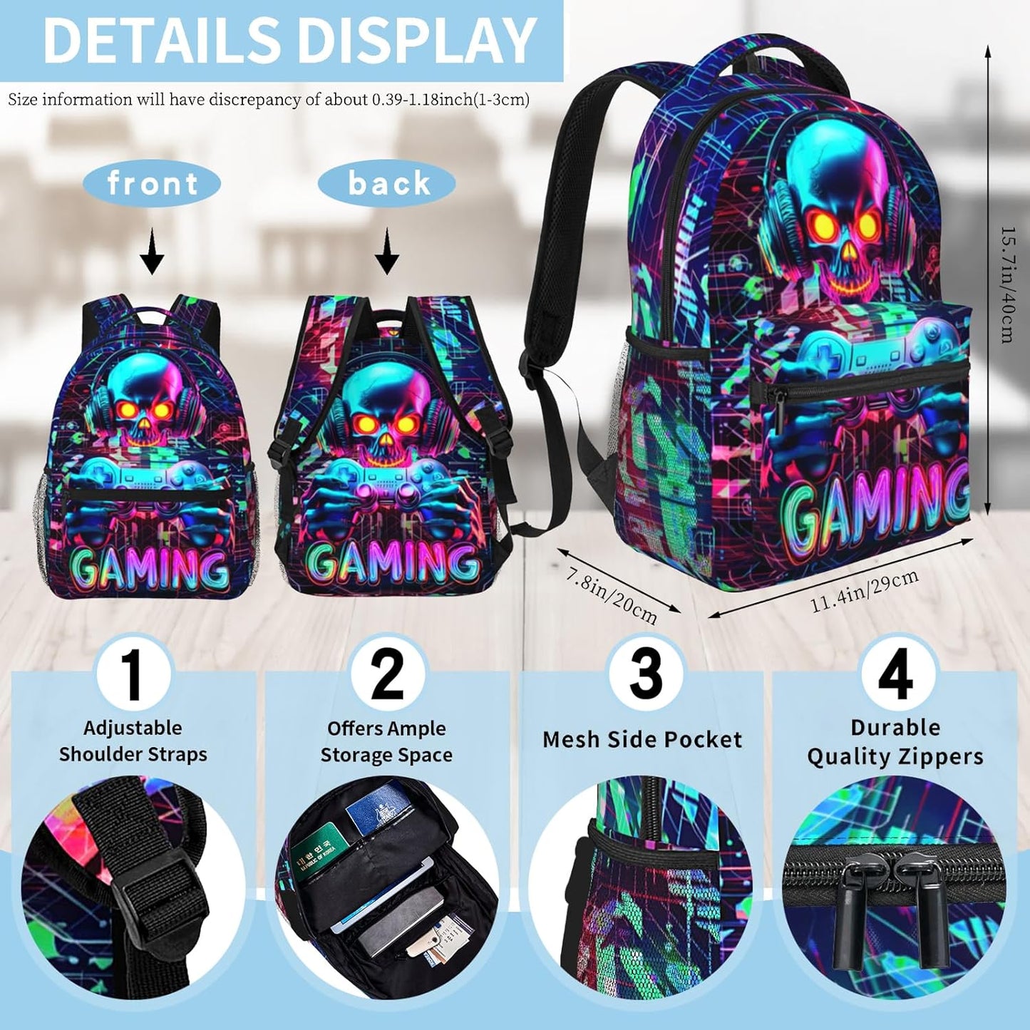 Kids Backpack for Boys Game Boys School Backpack for Kid Children Teens Elementary Middle School Students Kids' Backpacks Ages 6-18 Video Game Skull Bookbag Travel Back Pack