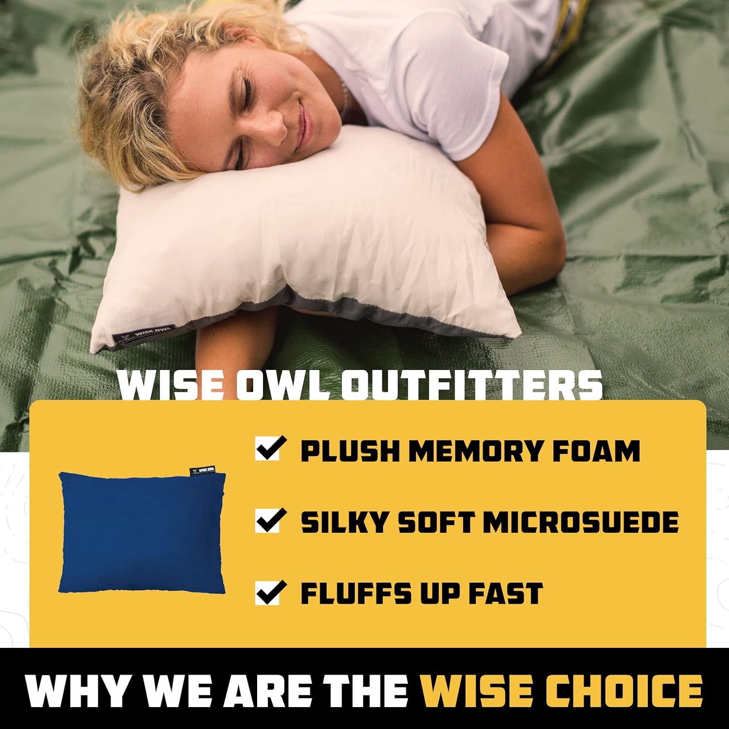 Wise Owl Outfitters Camping Pillow – Memory Foam Travel Pillow for Airplane Sleeping, Hiking