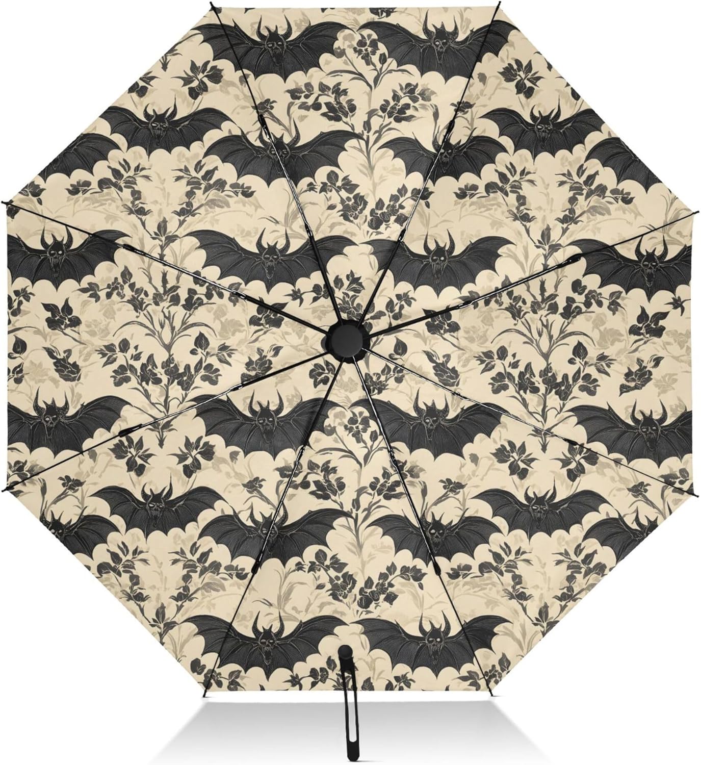 Automatic Folding Umbrella Windproof Strong, UV Protection Compact Black Gothic Moon Spider Webs and Bats Sun Rain Sun Rain Travel Umbrellas for Women Men
