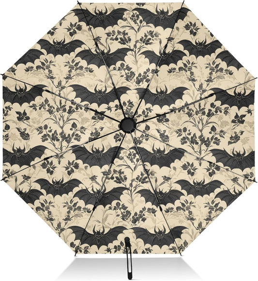 Automatic Folding Umbrella Windproof Strong, UV Protection Compact Black Gothic Moon Spider Webs and Bats Sun Rain Sun Rain Travel Umbrellas for Women Men