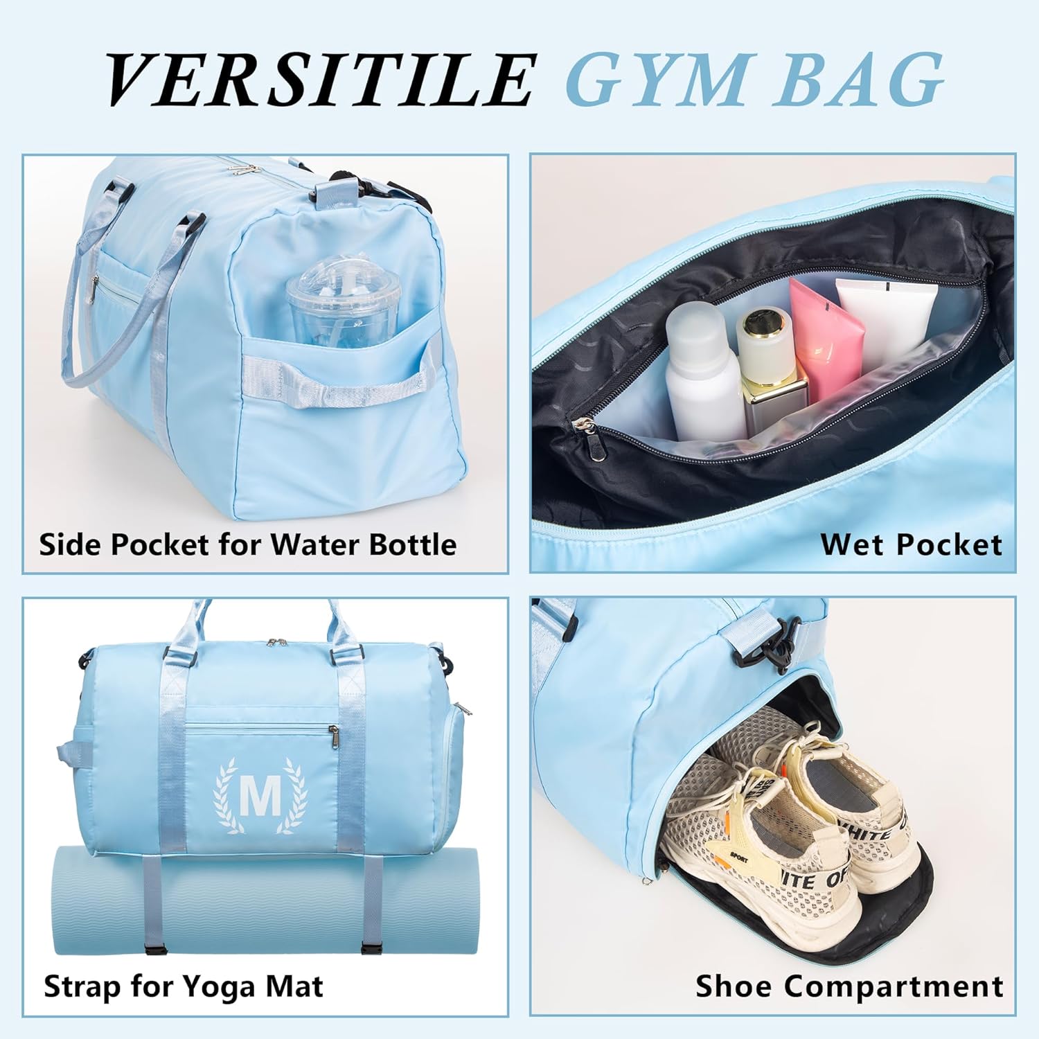 Gym Bag for Women, Personalized Duffle Bag with Shoe Compartment, Sports Bag for Yoga & Dance with