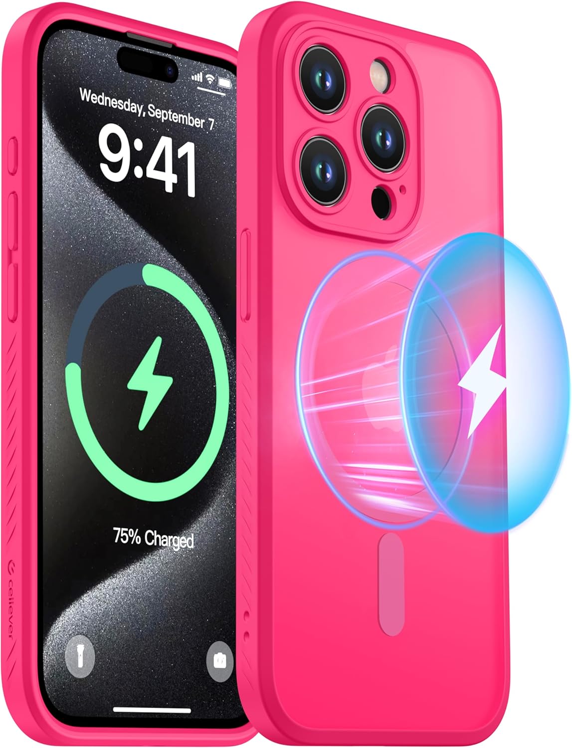 CellEver Strong Magnetic for iPhone 15 Pro Case [Camera Protection] [Military Grade Drop Tested] [Compatible with MagSafe] Slim Translucent Matte Phone Case (6.1") - Hot Pink