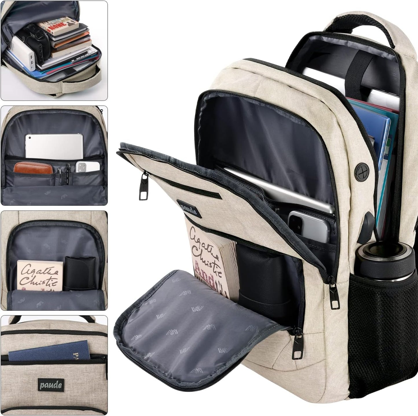 Paude Backpack for School, Laptop, Teens 17.3 Inch College Backpack for University, Business, Work, Travel - Beige